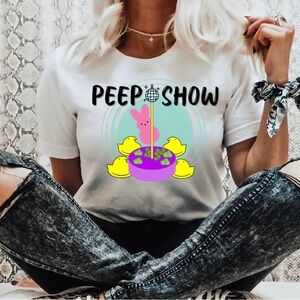 Easter Graphic T-Shirt Peep Show Bunny Design - White Tee